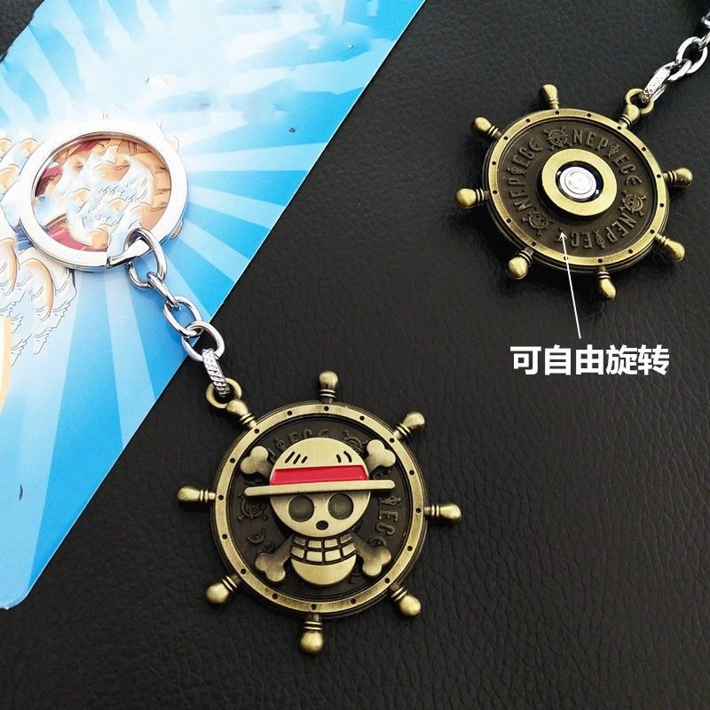 One Piece Luffy logo rotatable alloy keychain pendant, anime merchandise