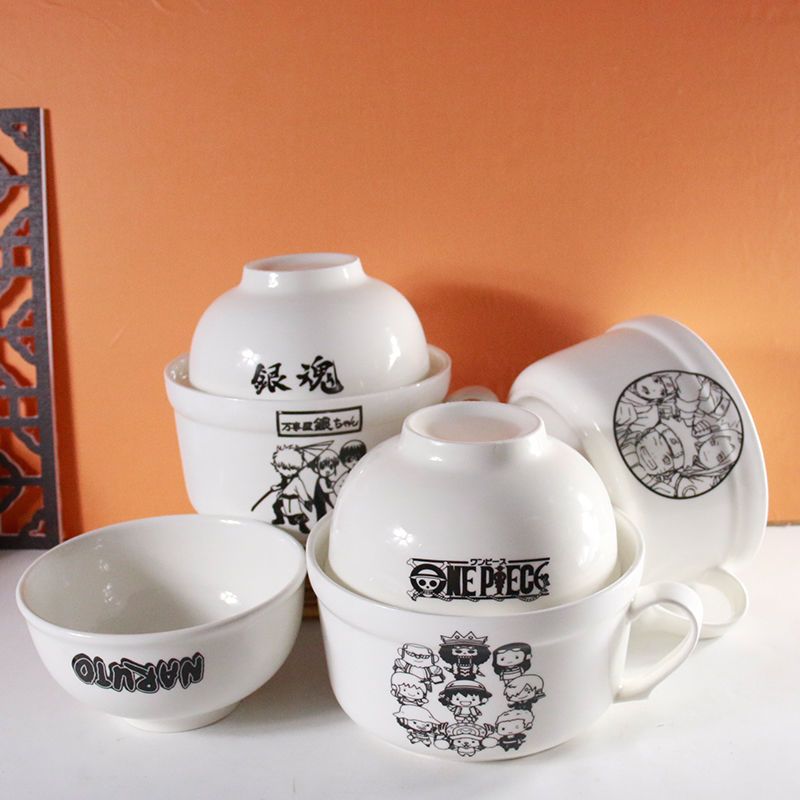 Gintama, Naruto, One Piece instant noodle cup/bowl with lid and handle, large size, suitable for students and dormitories, with lid to prevent burns.