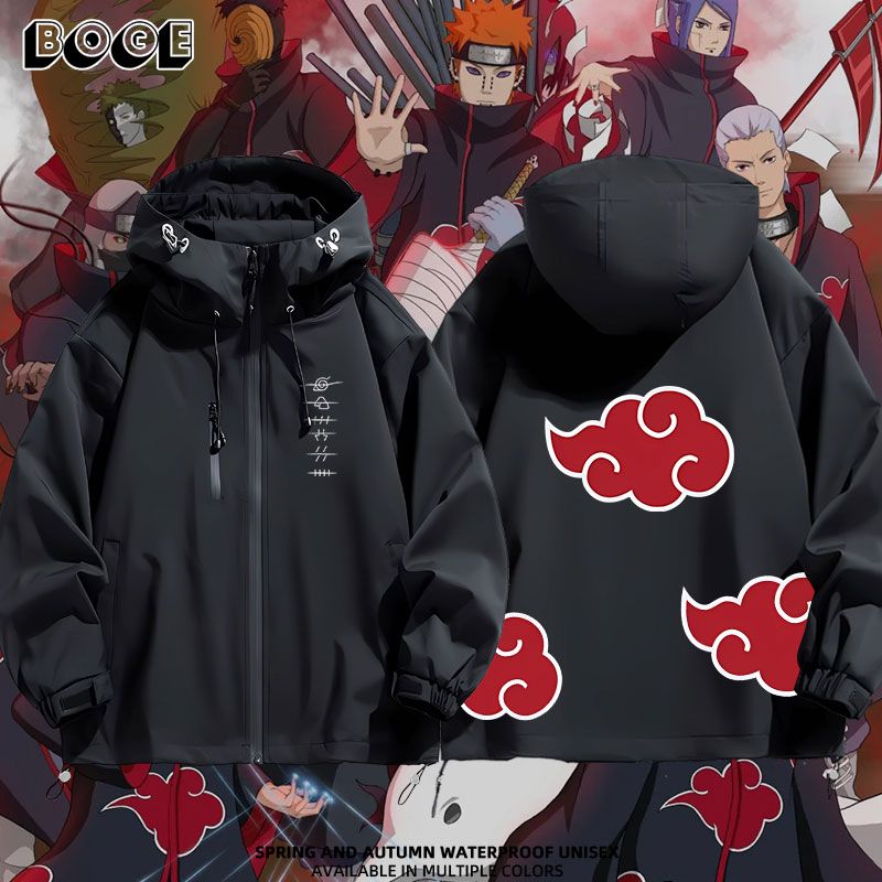 Naruto Shippuden Akatsuki Anime Merchandise, Unisex Hooded Windbreaker Jacket, Casual