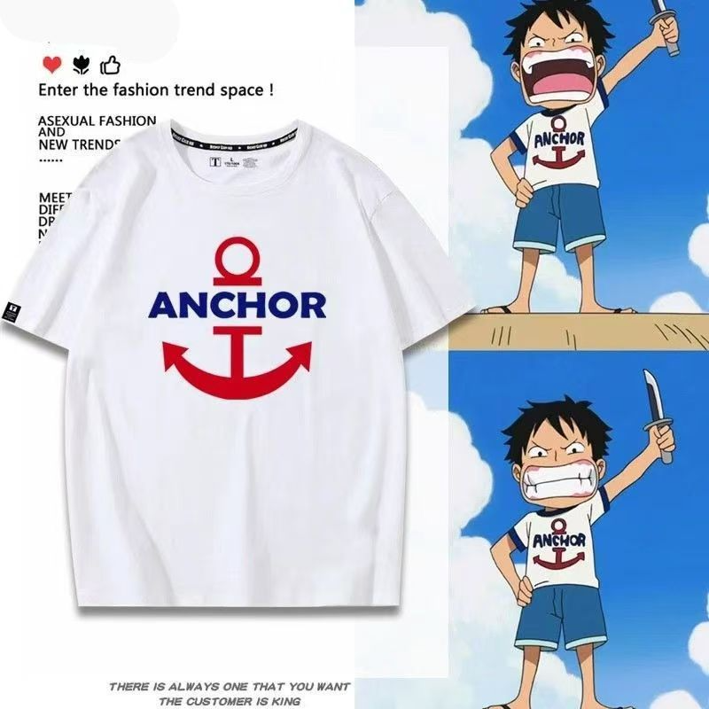 Childhood Luffy cosplay short-sleeved T-shirt, unisex summer anime clothing, itasha (anime costume).