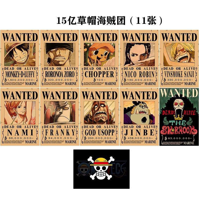 One Piece wanted poster, Nika Luffy, 3 billion bounty, retro kraft paper anime poster, two-dimensional wall sticker.