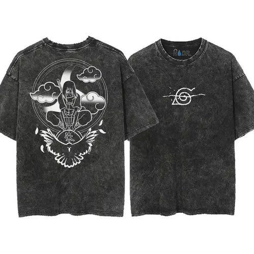 240g Heavyweight Naruto Collaboration Men's Street Hip Hop Summer New Loose Pure Cotton Washed Distressed Anime Trend T-Shirt.