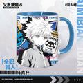 Hunter x Hunter anime mug featuring Killua, Jessie, Sokurapika, and a ceramic cup with a lid and spoon - fan art