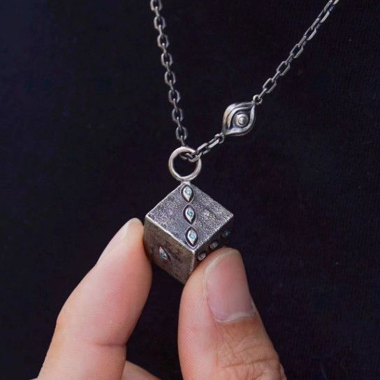 RUIMEIMEI handmade antique dice necklace, distressed finish with copper plating, unique vintage style.