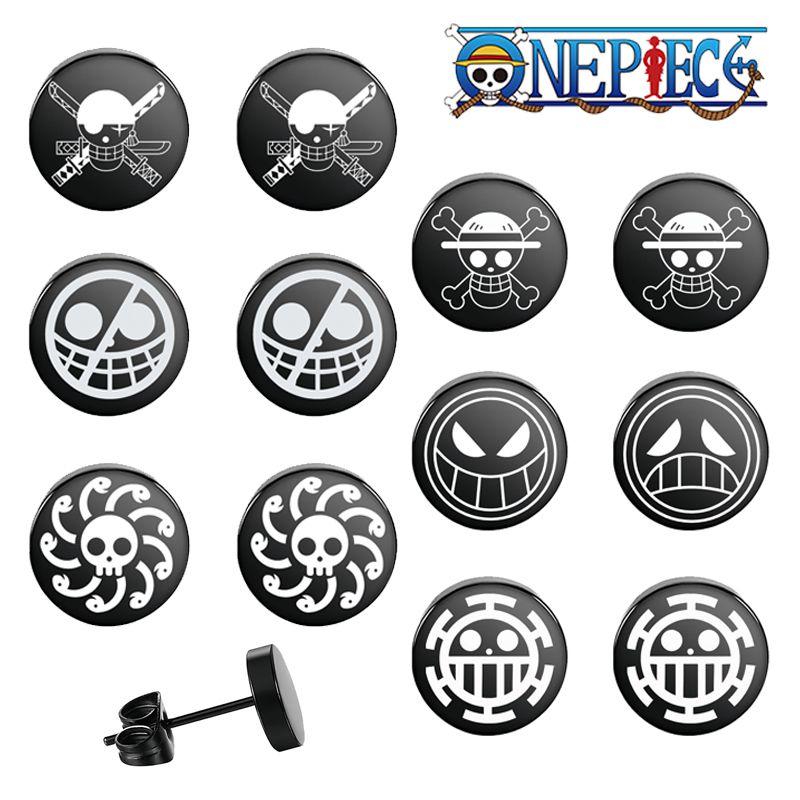 One Piece earring clip-on Luffy skull stainless steel earrings, suitable for cosplay, men's and women's accessories and gifts.