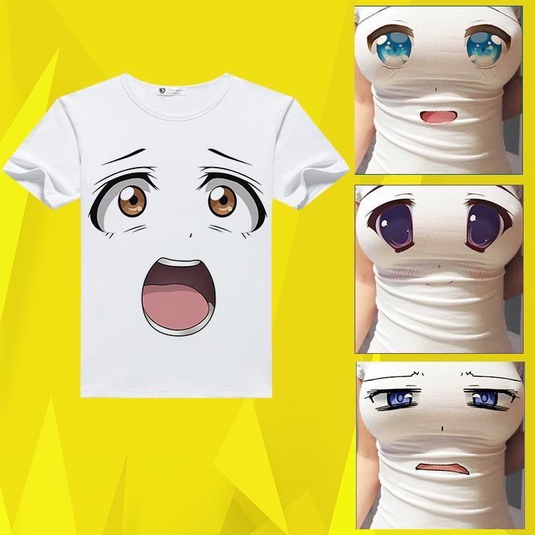 Cute and adorable big-eyed girl emoji pack, sexy 3D busty T-shirt for women, creative short-sleeved shirt.