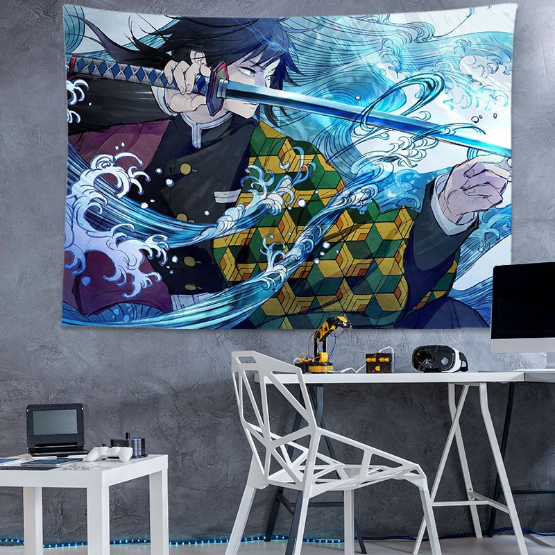 Demon Slayer background wall cloth, wall hanging, bedside decoration, dormitory bedroom decoration, trendy brand, personalized, minimalist style tapestry.