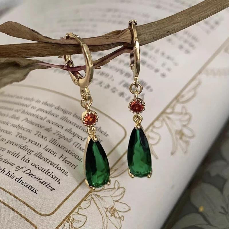 Howl's Moving Castle anime earrings, green crystal cosplay ear clips/hoops/jewelry.
